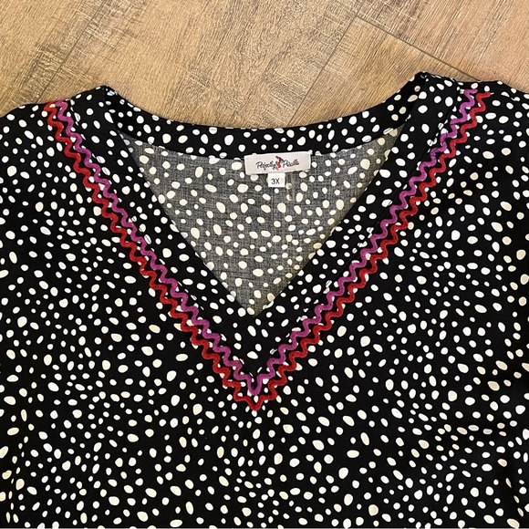 Perfectly Priscilla Black & White Polka Dot Multi-colored Tiered Ric-Rac Top 3X - Picture 3 of 9